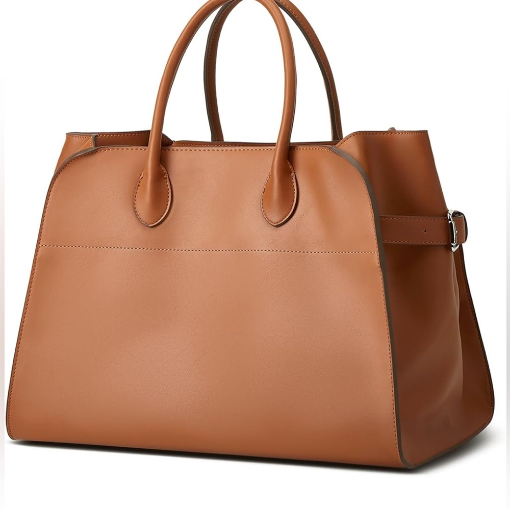 Brown Vegan Leather Work Satchel Structured Tote Bag Size Large Brand New